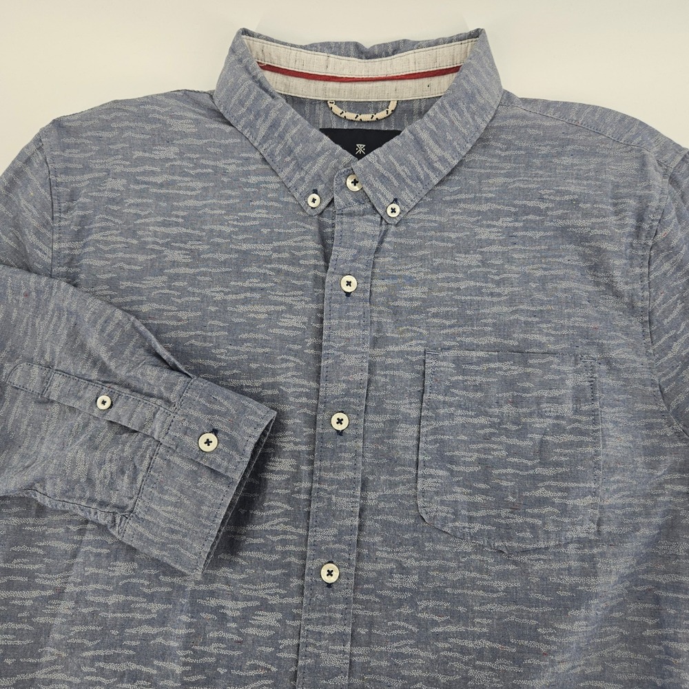 Roark Revival Mens Blue Textured Cotton Button Down Shirt Large RN140561